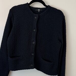Uniqlo Black Textured Button Cardigan Jacket